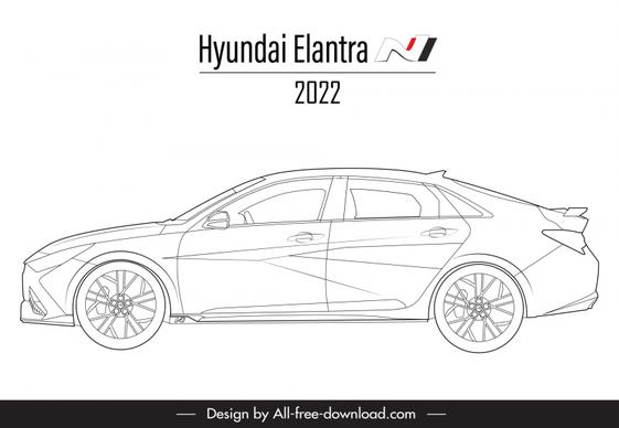 hyundai elantra n 2022 car model icon black white handdrawn sketch flat side view outline