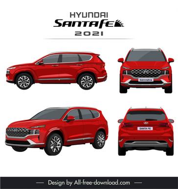 hyundai santafe 2021 car advertising template modern different views sketch