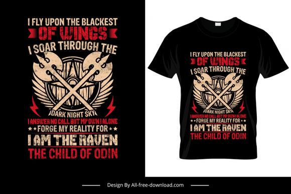 i fly upon the blackest of wings tshirt template retro symmetric axes weapon sketch