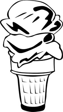 Ice Cream Cone (2 Scoop) (b And W) clip art