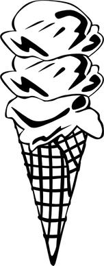 Ice Cream Cone (3 Scoop) (b And W) clip art