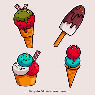 ice cream icons bright flat colorful classic sketch