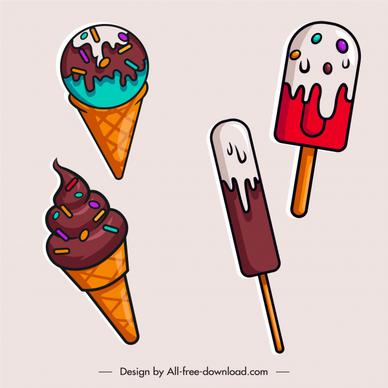 ice cream icons colorful classical shapes