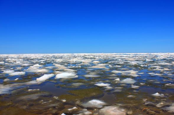 ice on lake superior at porcupine mountains state park michigan