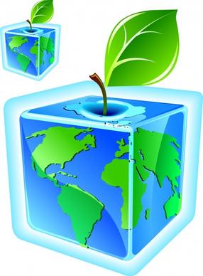 ecology icon template 3d cube globe green leaf
