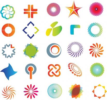 decorative icons collection colorful modern shapes