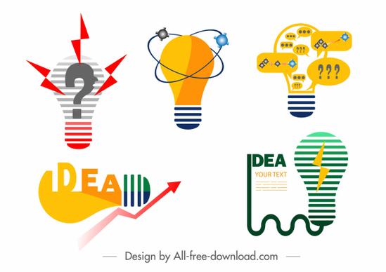 idea concept design elements colored flat lightbulb sketch