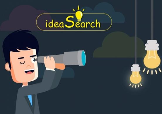 idea search drawing man using binoculars lightbulb icons