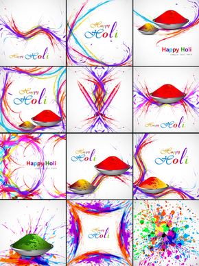 indian festival grunge wave colorful collection celebration happy holi set background wallpaper vector