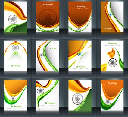 indian flag brochure stylish wave template collection illustration for independence day