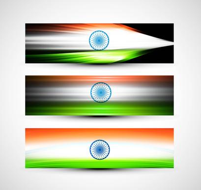indian flags stylish wave header three collection vector