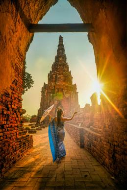 indonesia scenery picture retro temple sunset scene