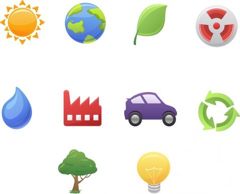 ecological design elements colored flat symbols icons