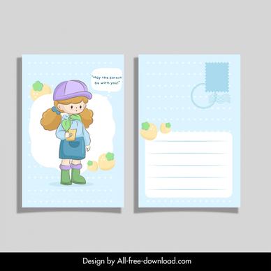 infant postcard template lovely cartoon girl character
