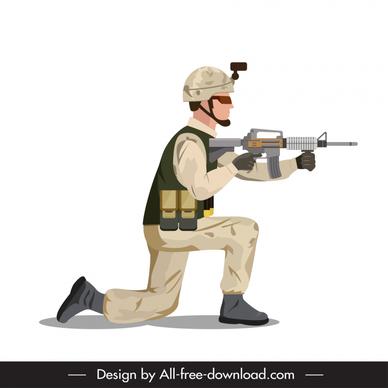 infantry soldier icon kneeling gesture sketch cartoon design