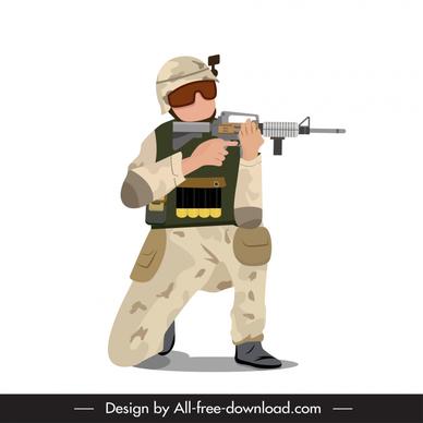 infantry warrior icon shooting gesture sketch cartoon design