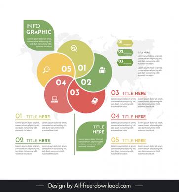 infographic 5 elements template blurred world map circles combination 