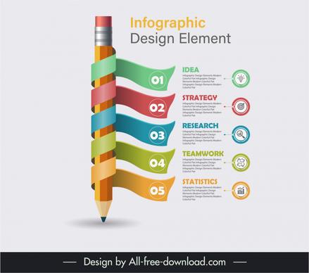 infographic design elements 3d ribbon pencil