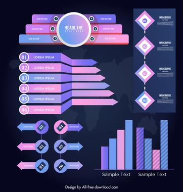 infographic design elements modern violet pink flat 3d