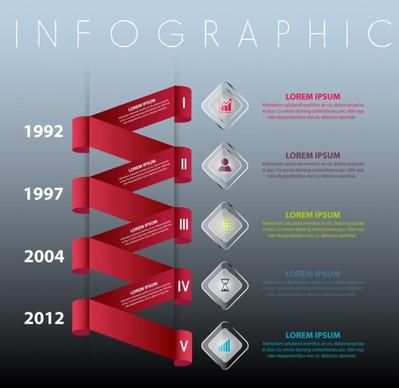 infographic template 3d red twisted ribbon modern design