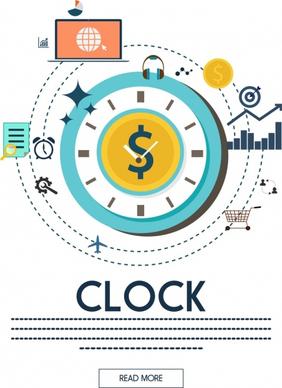 infographic template flat round clock icon webpage style