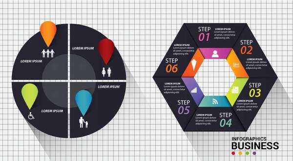 infographic vector design with dark cycle diagrams