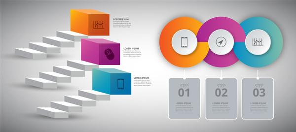 infographic vector illustration with 3d steps and circles