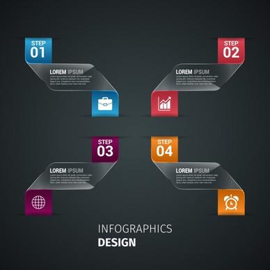 infographics design dark background curved ribbons decoration style