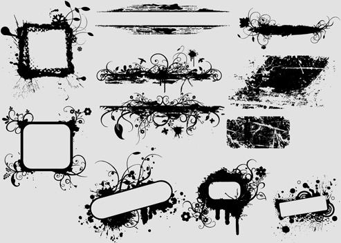 ink floral frame vector design