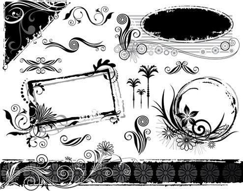 ink floral frame vector design