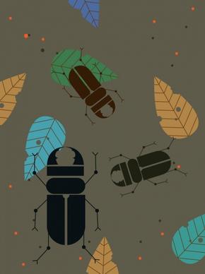 insect background bugs leaf icons colored flat design