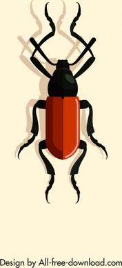 insect icon shiny red black 3d design