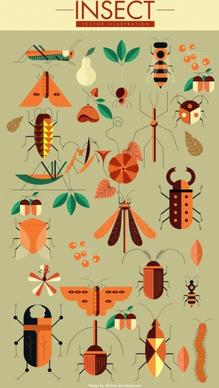 insect icons collection classical colored geometric design