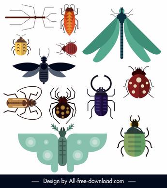 insect species icons colorful flat design