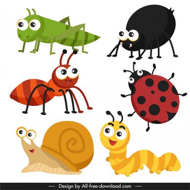 insects species icons colorful cute cartoon sketch