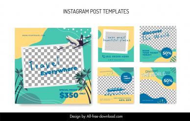 instagram post templates classic airplane checkered coconut trees