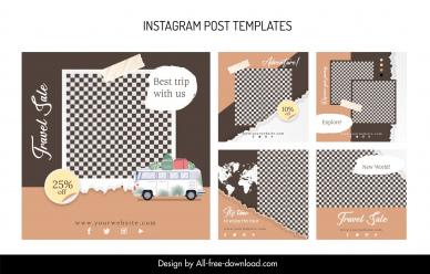 instagram post templates  dark vintage checkered bus