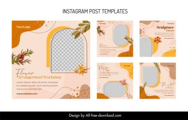 instagram post templates flat retro checkered flora decor