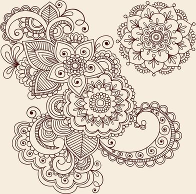 decorative patter classical oriental decor flowers sketch