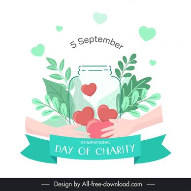 international day of charity poster template classical hearts leaves hands ribbon