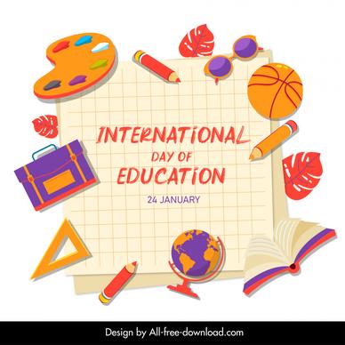 international day of education poster template flat classical educational tools sketch