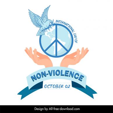 international day of non violence banner template hands holding peace symbol dove ribbon sketch