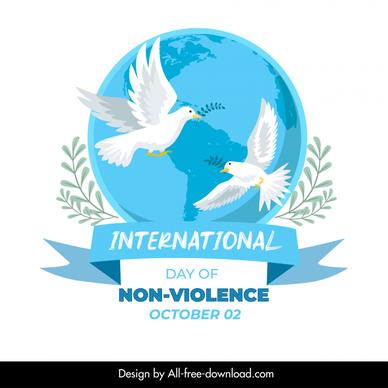  international day of non violence poster template doves ribbon globe leaves sketch