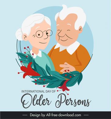 international day of older persons poster template handdrawn cartoon old couple flower decor