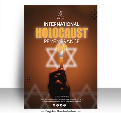  international holocaust remembrance day poster template hand holding candle stars sketch blurred closeup design 