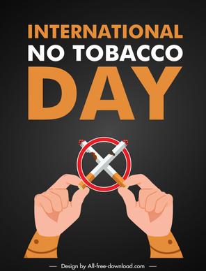 international no tobacco day banner template hands cigarettes circle sketch symmetric design 