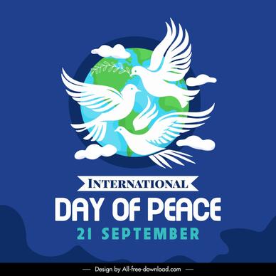 international peace day poster template dynamic flat flying doves earth contrast