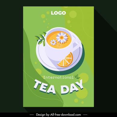international tea day poster template flat elegant classic cup lemon flowers decor