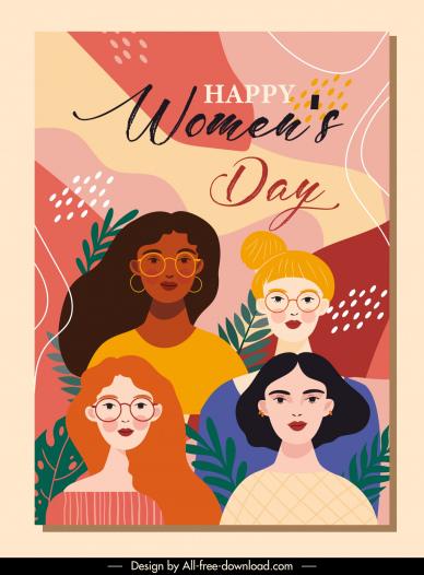 international women day poster template classical cartoon girls