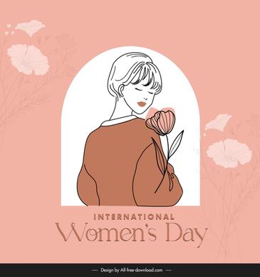 international womens day banner template flat handdrawn classic flowers lady sketch
